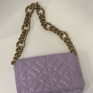 Zara Lavender Quilted Shoulder Bag with Gold Chain
